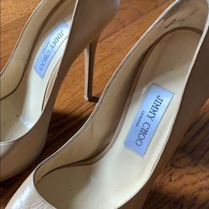 Jimmy Choo Nude Peep Toe Pumps 38